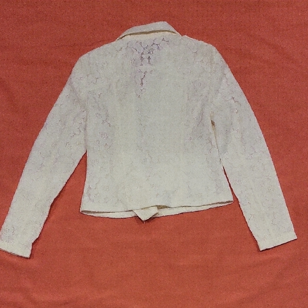 INC International Concepts Cream Lace Leather Jacket - Picture 3 of 6